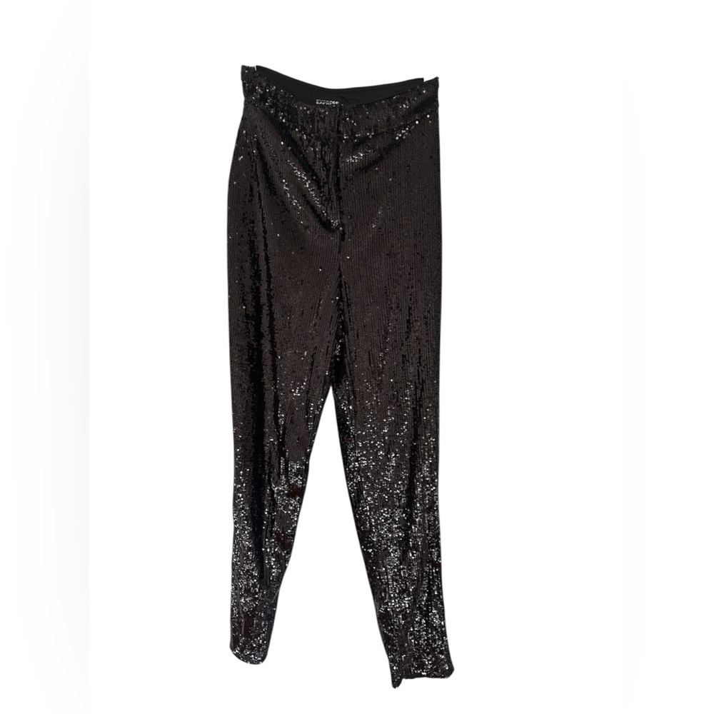 Express high waisted black sequin straight leg pants lining pockets XS
